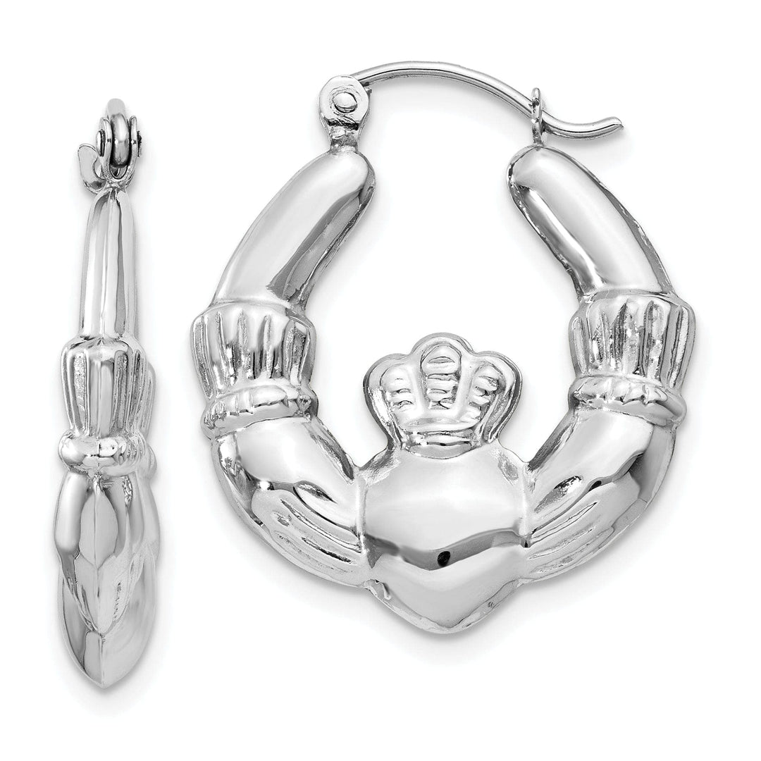 Lovely Rita's Earrings 14k White Gold Claddagh Hoop Earrings