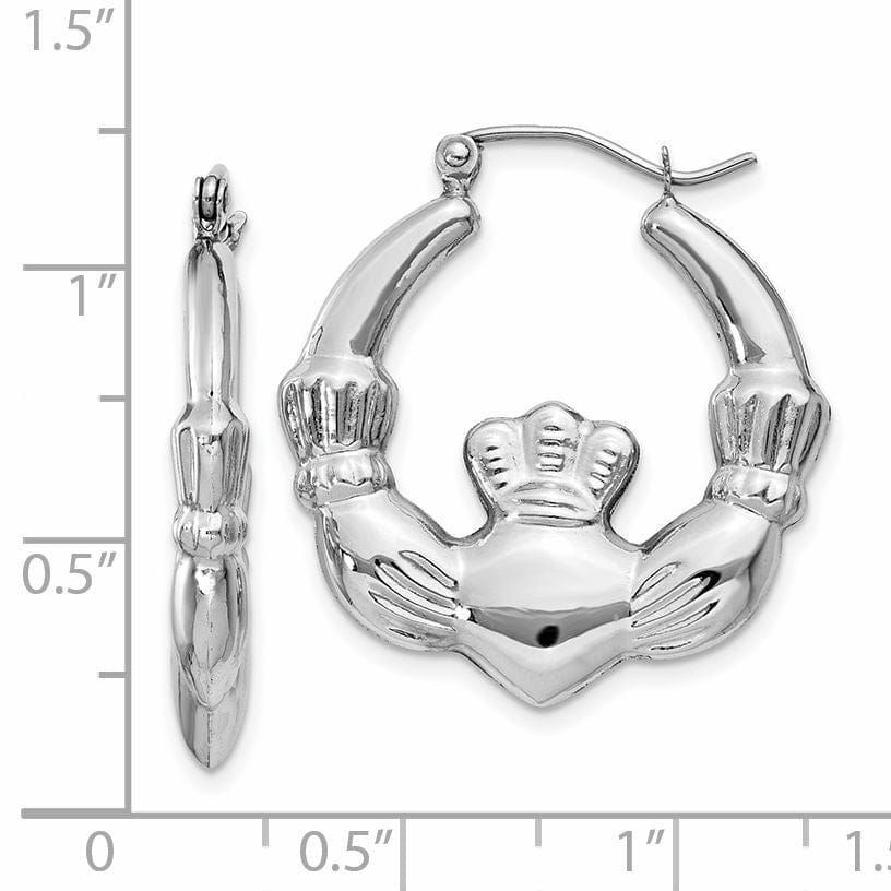 Lovely Rita's Earrings 14k White Gold Claddagh Hoop Earrings