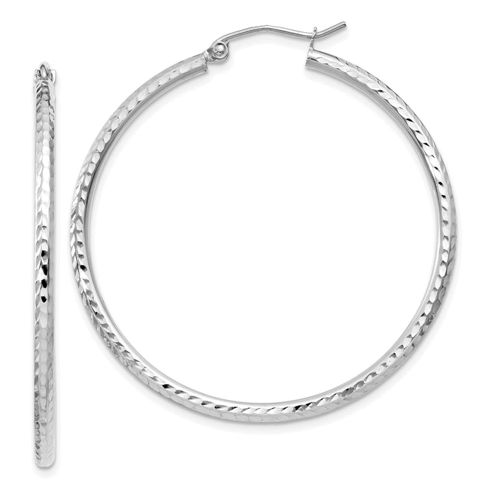 Lovely Rita's Earrings 14k White Gold D-C 2MM Round Tube Hoop Earrings