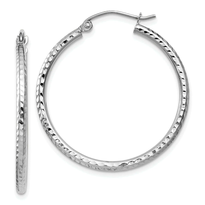 Lovely Rita's Earrings 14k White Gold D-C 2MM Round Tube Hoop Earrings