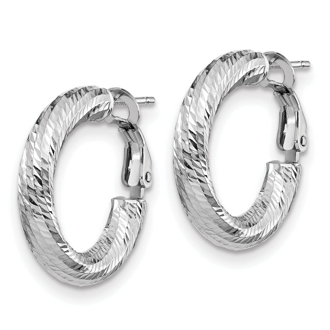 Lovely Rita's Earrings 14k White Gold D.C Round Omega Hoop Earrings