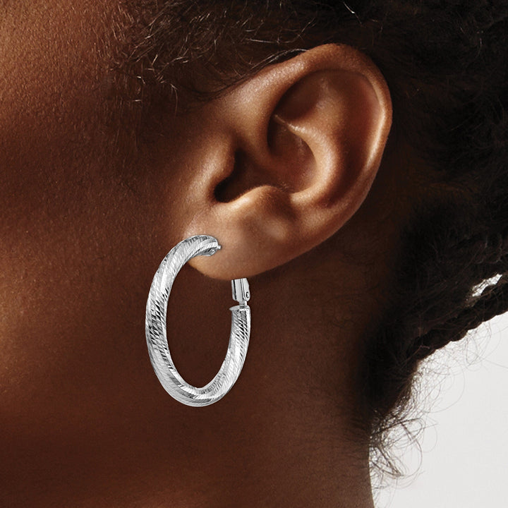 Lovely Rita's Earrings 14k White Gold D.C Round Omega Hoop Earrings