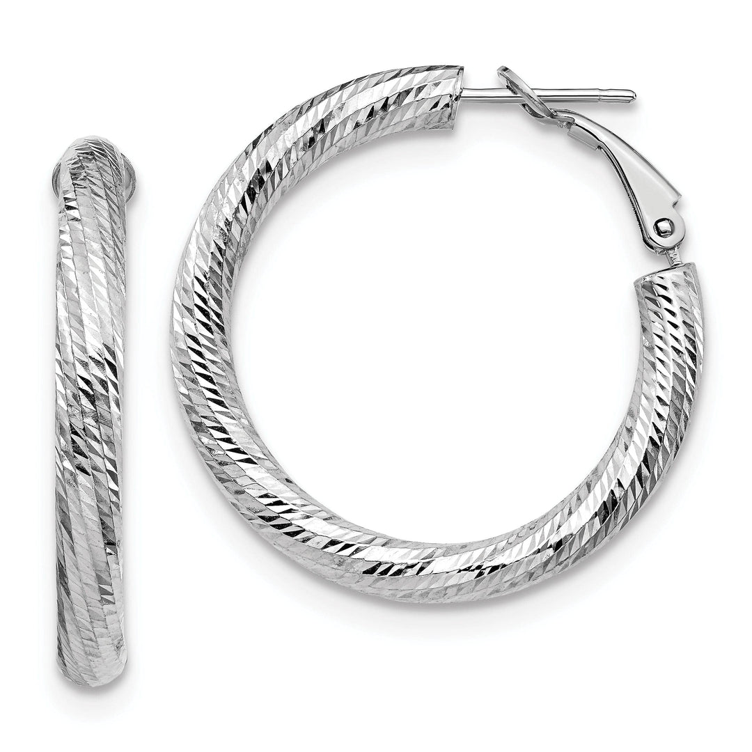 Lovely Rita's Earrings 14k White Gold D.C Round Omega Hoop Earrings