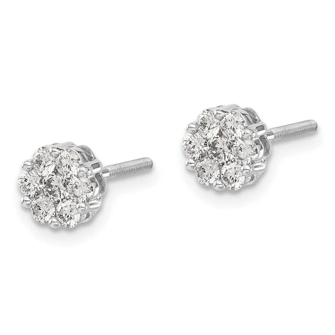 Lovely Rita's Earrings 14k White Gold Diamond Cluster Screwback Earrings 0.62 ct