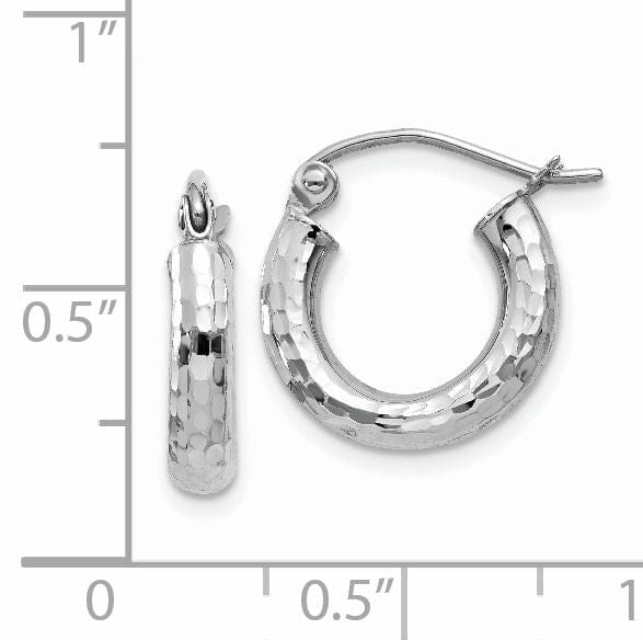 Lovely Rita's Earrings 14k White Gold Diamond Cut 3MM Round Hoop Earrings
