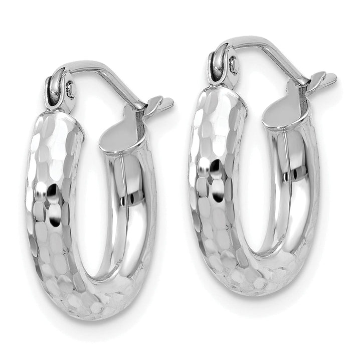 Lovely Rita's Earrings 14k White Gold Diamond Cut 3MM Round Hoop Earrings