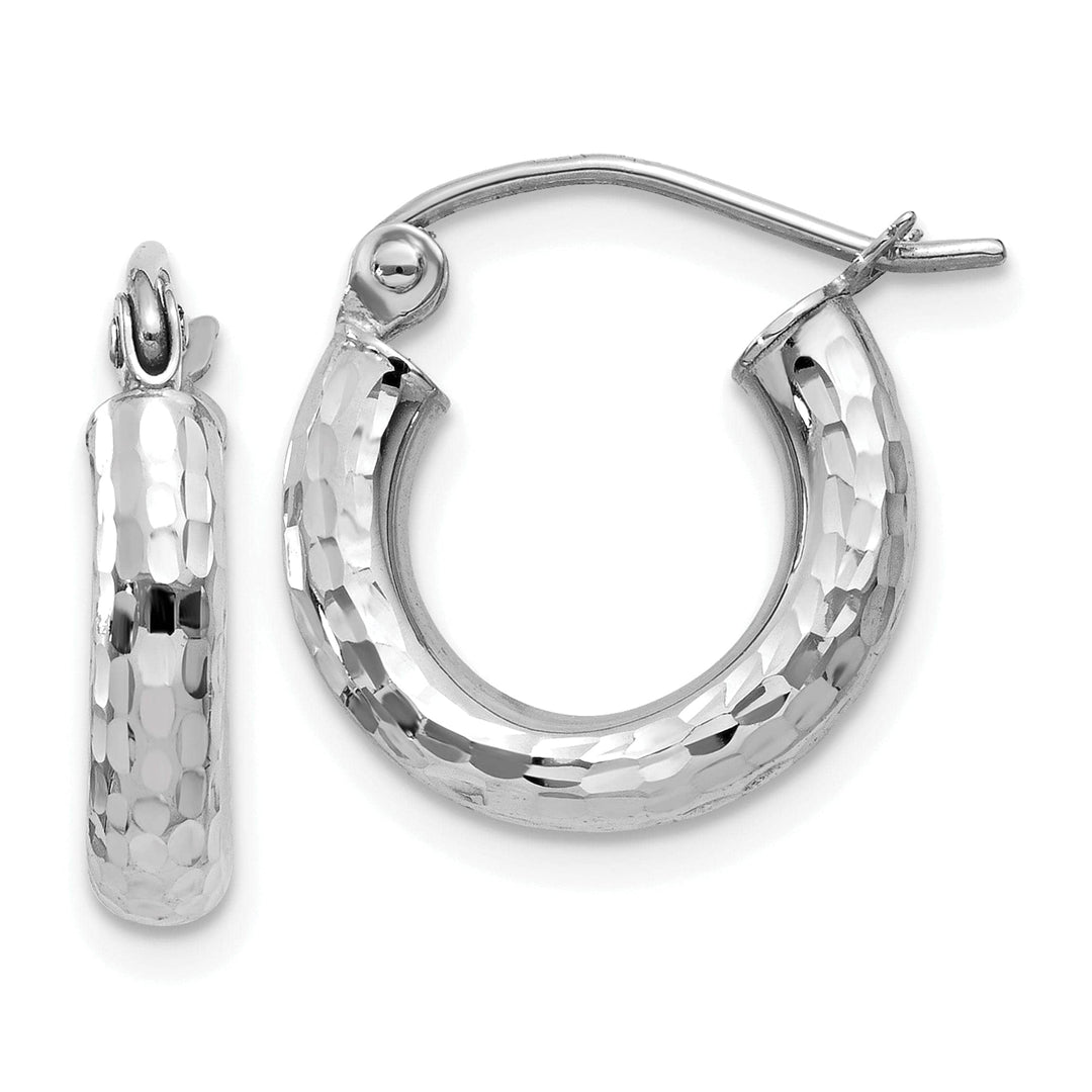 Lovely Rita's Earrings 14k White Gold Diamond Cut 3MM Round Hoop Earrings