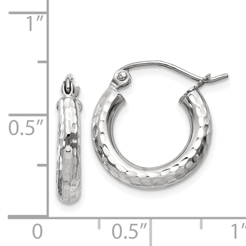 Lovely Rita's Earrings 14k White Gold Diamond Cut 3MM Round Hoop Earrings
