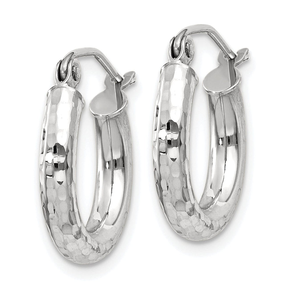 Lovely Rita's Earrings 14k White Gold Diamond Cut 3MM Round Hoop Earrings