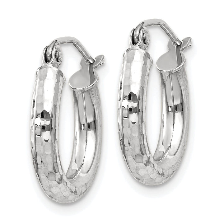 Lovely Rita's Earrings 14k White Gold Diamond Cut 3MM Round Hoop Earrings