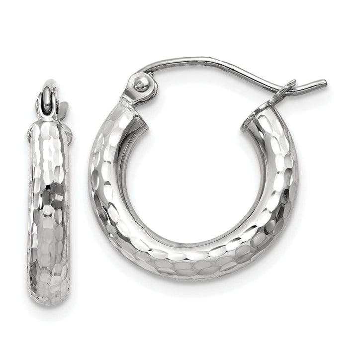 Lovely Rita's Earrings 14k White Gold Diamond Cut 3MM Round Hoop Earrings