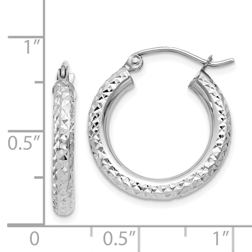 Lovely Rita's Earrings 14k White Gold Diamond Cut 3MM Round Hoop Earrings