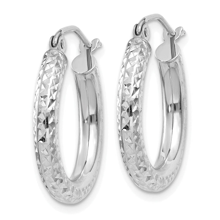 Lovely Rita's Earrings 14k White Gold Diamond Cut 3MM Round Hoop Earrings