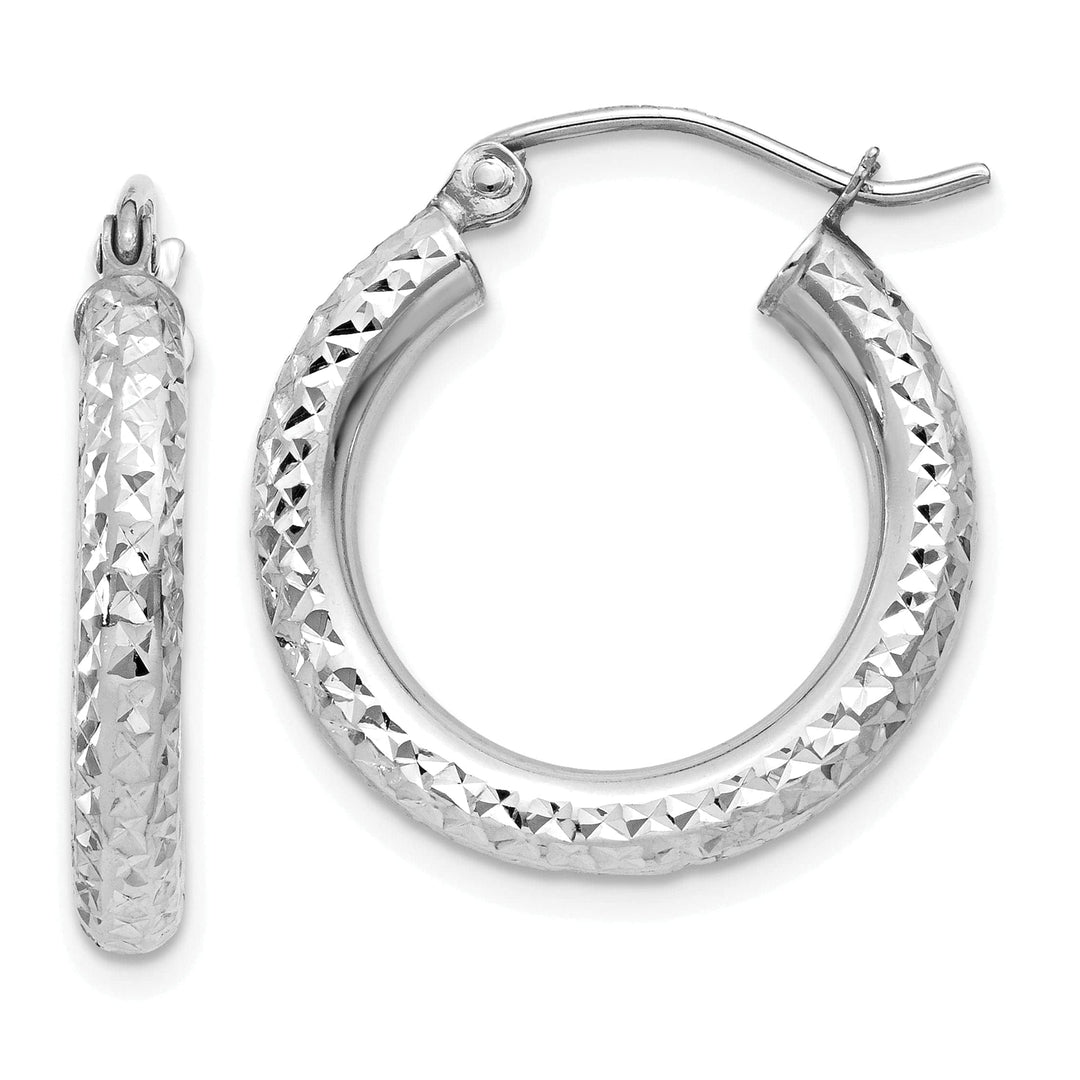 Lovely Rita's Earrings 14k White Gold Diamond Cut 3MM Round Hoop Earrings
