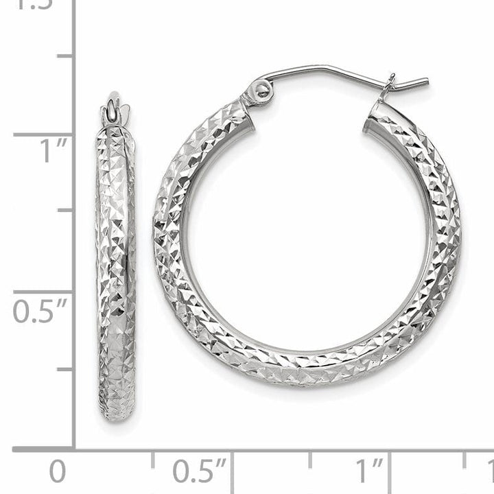 Lovely Rita's Earrings 14k White Gold Diamond Cut 3MM Round Hoop Earrings
