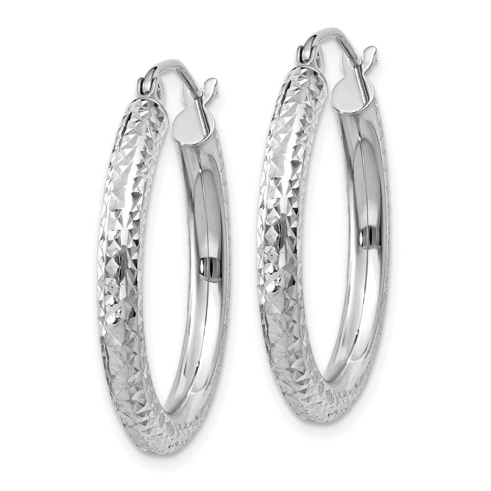 Lovely Rita's Earrings 14k White Gold Diamond Cut 3MM Round Hoop Earrings
