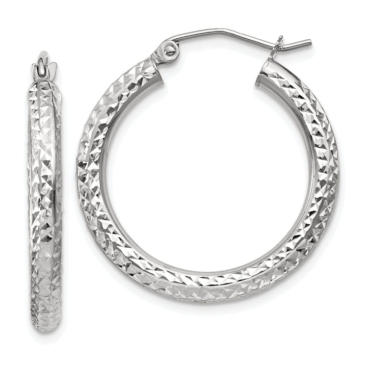 Lovely Rita's Earrings 14k White Gold Diamond Cut 3MM Round Hoop Earrings