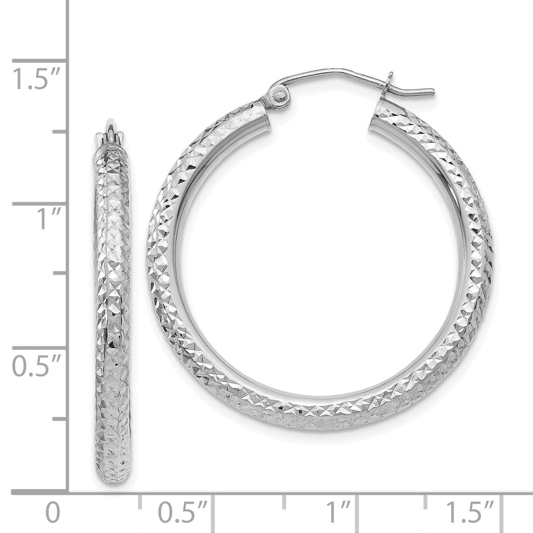 Lovely Rita's Earrings 14k White Gold Diamond Cut 3MM Round Hoop Earrings