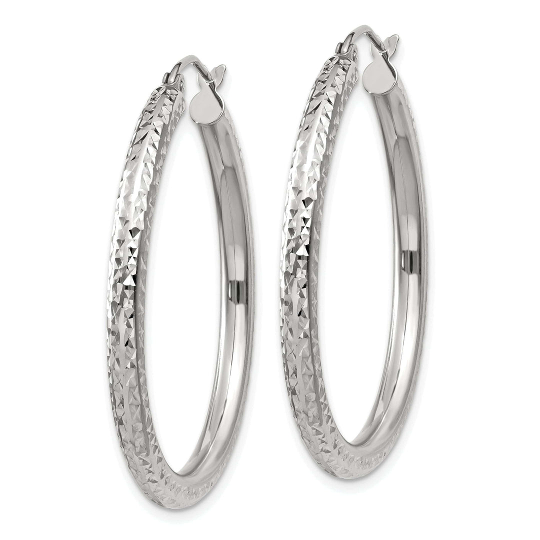 Lovely Rita's Earrings 14k White Gold Diamond Cut 3MM Round Hoop Earrings