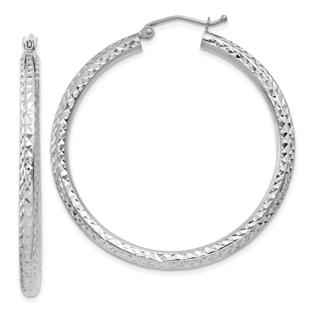 Lovely Rita's Earrings 14k White Gold Diamond Cut 3MM Round Hoop Earrings