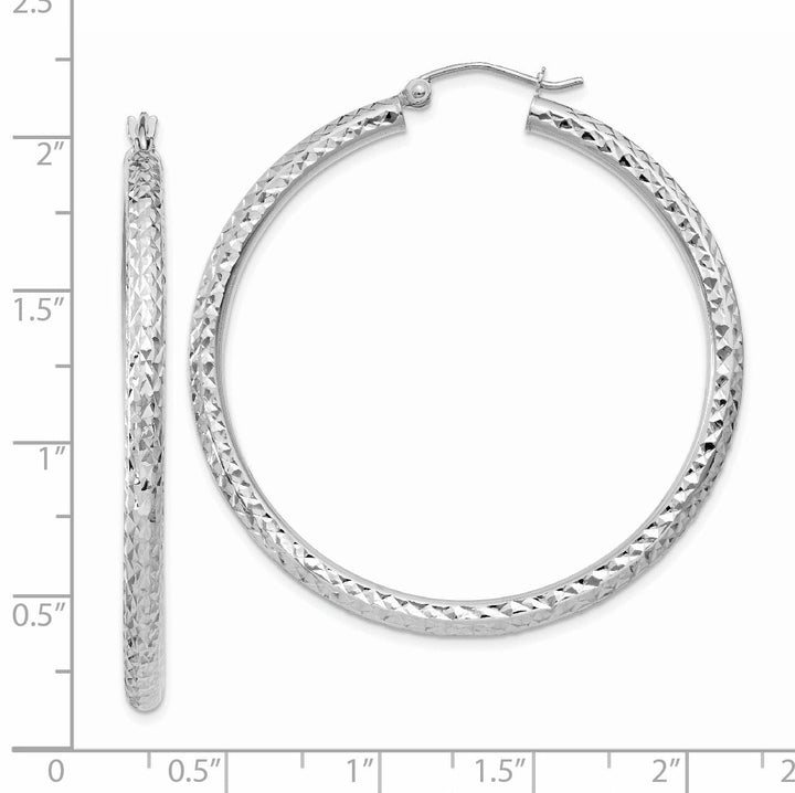 Lovely Rita's Earrings 14k White Gold Diamond Cut 3MM Round Hoop Earrings