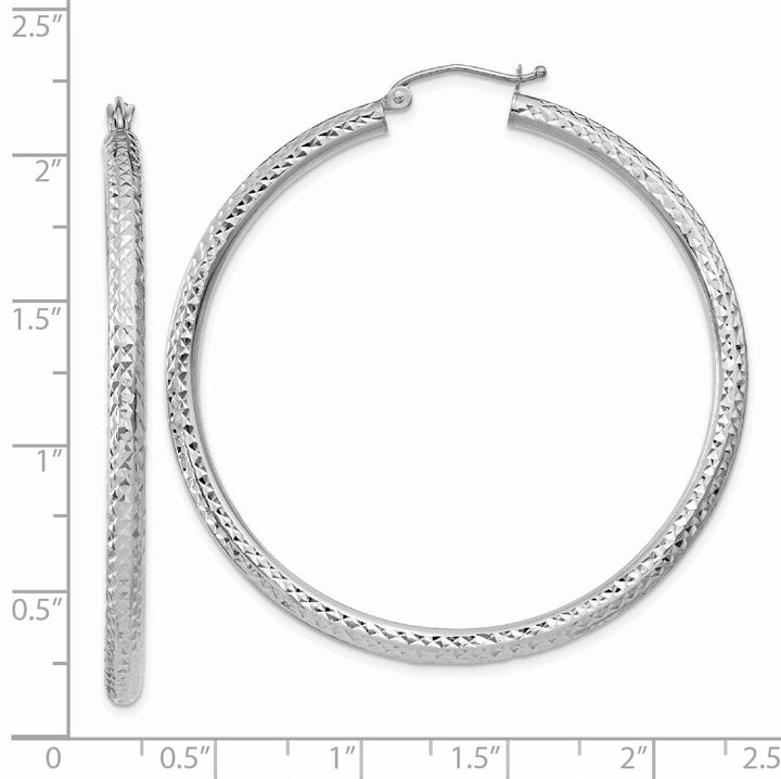 Lovely Rita's Earrings 14k White Gold Diamond Cut 3MM Round Hoop Earrings
