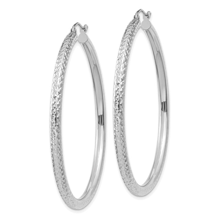 Lovely Rita's Earrings 14k White Gold Diamond Cut 3MM Round Hoop Earrings