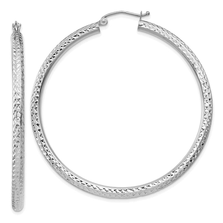 Lovely Rita's Earrings 14k White Gold Diamond Cut 3MM Round Hoop Earrings