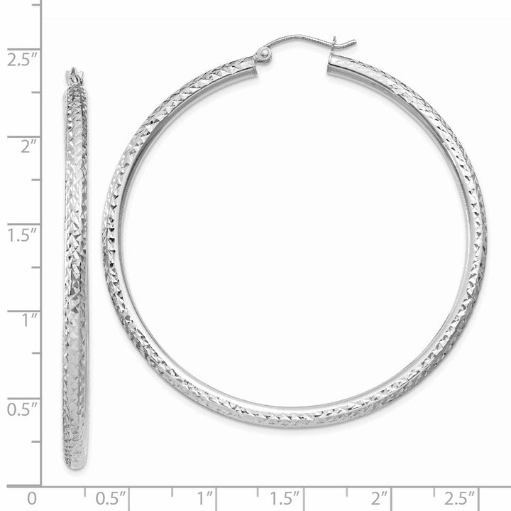 Lovely Rita's Earrings 14k White Gold Diamond Cut 3MM Round Hoop Earrings