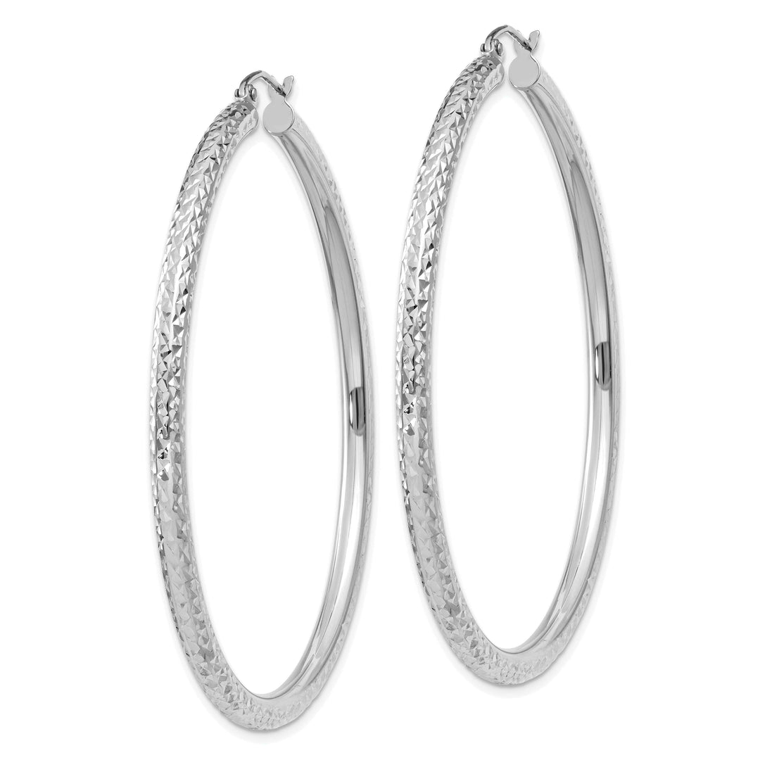 Lovely Rita's Earrings 14k White Gold Diamond Cut 3MM Round Hoop Earrings
