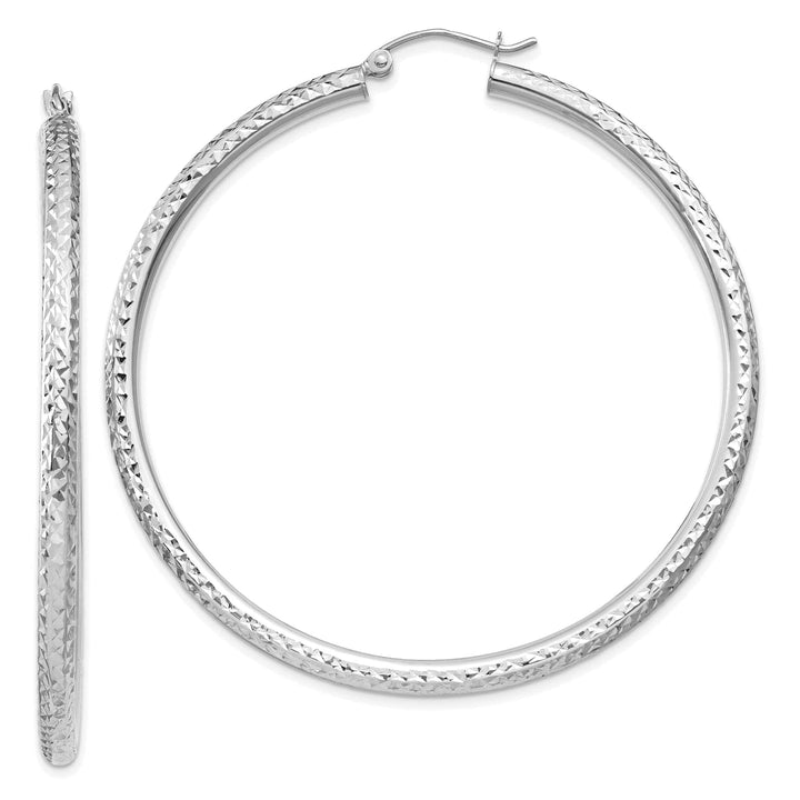 Lovely Rita's Earrings 14k White Gold Diamond Cut 3MM Round Hoop Earrings