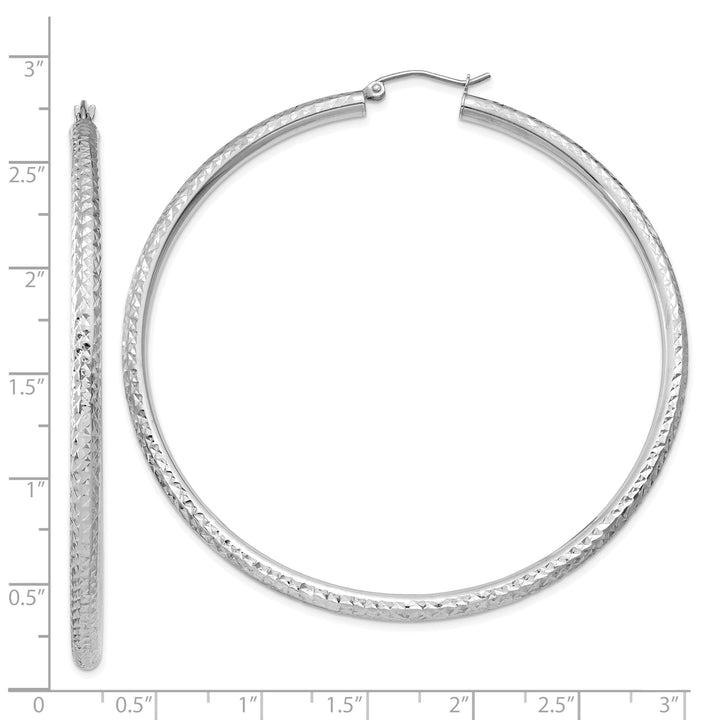Lovely Rita's Earrings 14k White Gold Diamond Cut 3MM Round Hoop Earrings