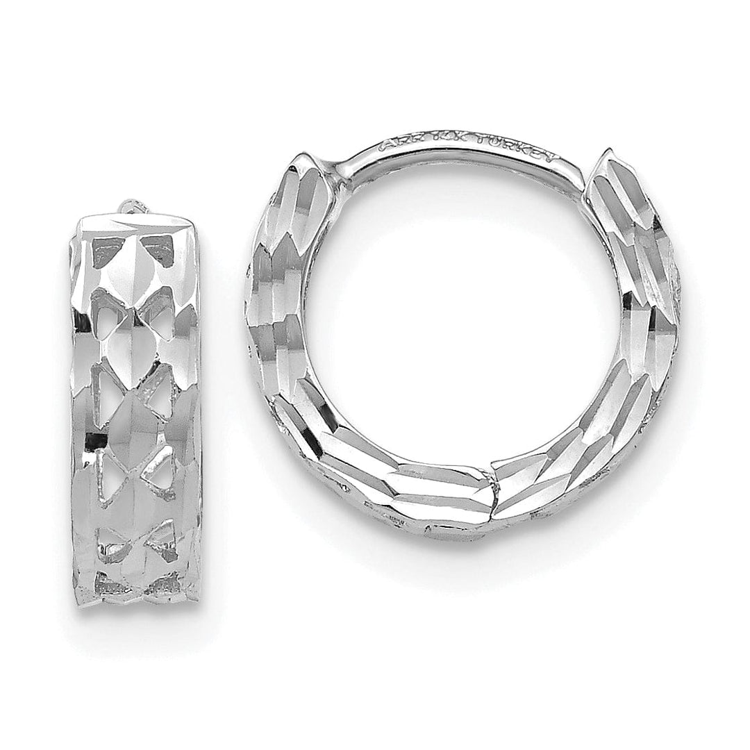 Lovely Rita's Earrings 14k White Gold Diamond Cut Hoop Earrings