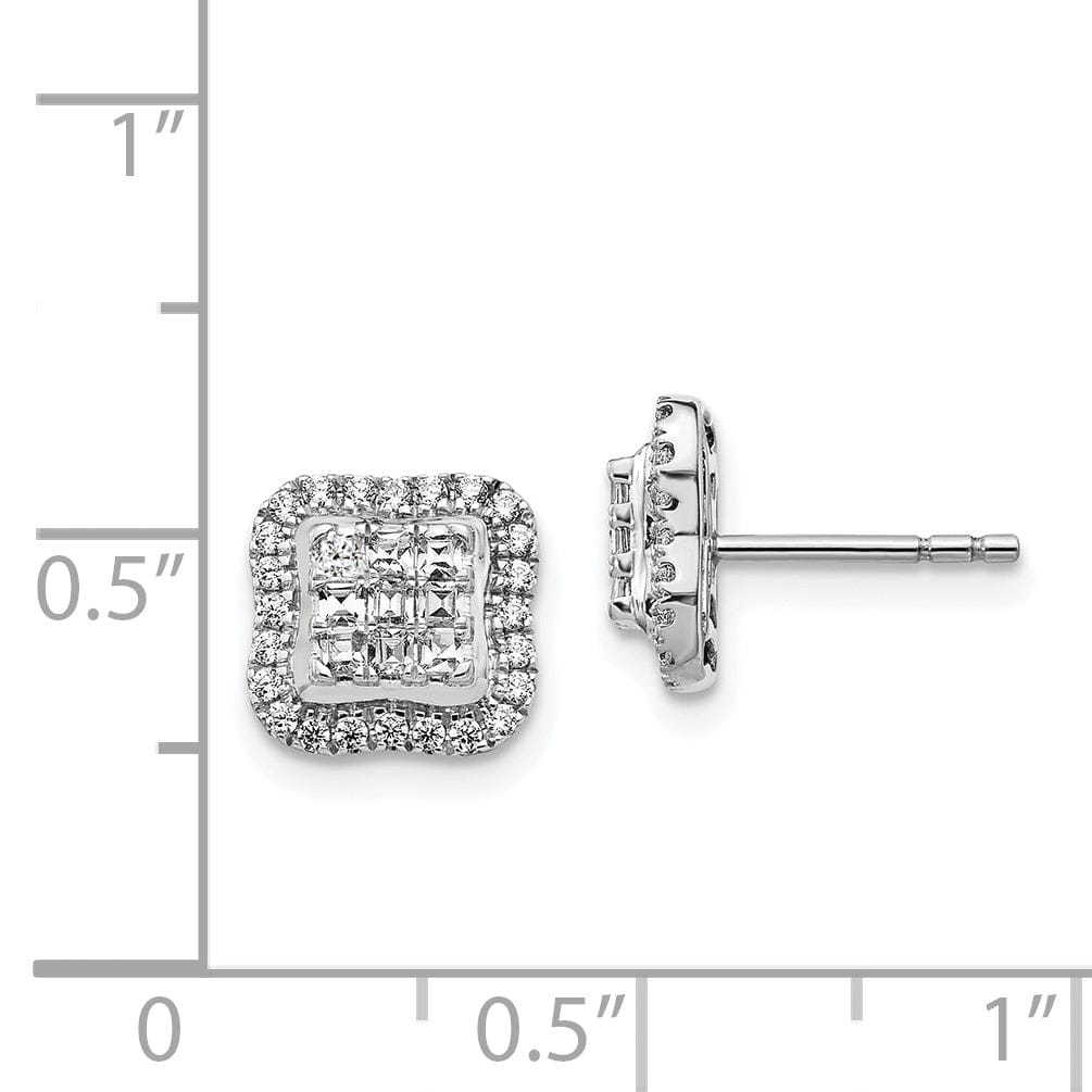 Lovely Rita's Earrings 14k White Gold Diamond Square Shape Cluster Post Earrings