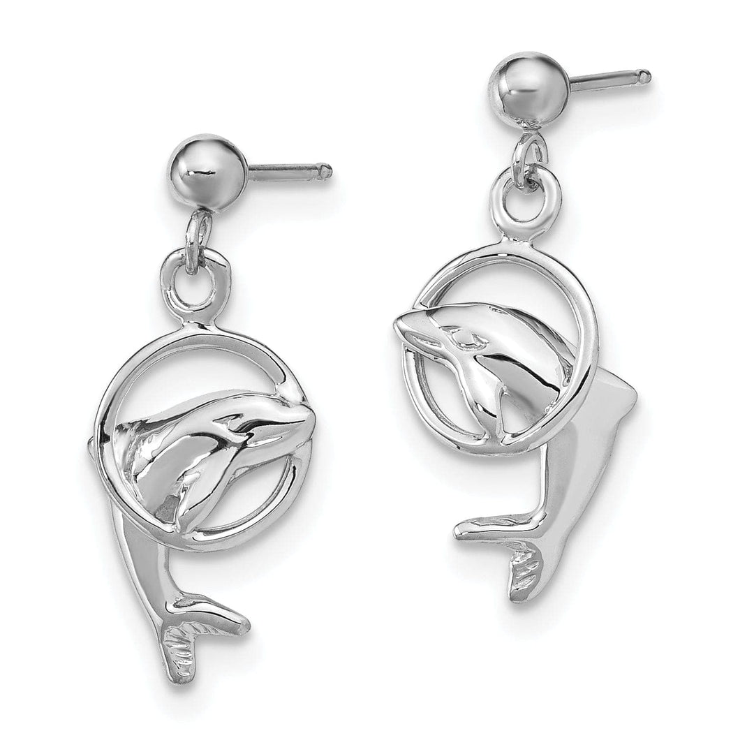 Lovely Rita's Earrings 14k White Gold Dolphin Dangle Earrings