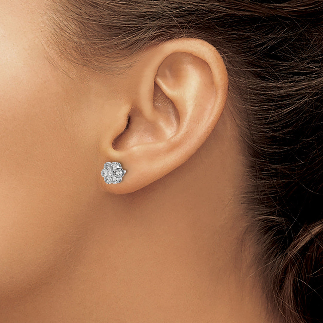 Lovely Rita's Earrings 14k White Gold Floral Shape Design Solid Diamond Post Earrings