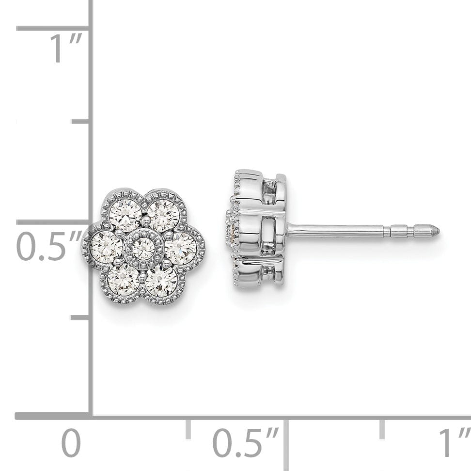 Lovely Rita's Earrings 14k White Gold Floral Shape Design Solid Diamond Post Earrings