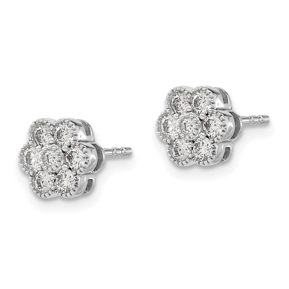 Lovely Rita's Earrings 14k White Gold Floral Shape Design Solid Diamond Post Earrings