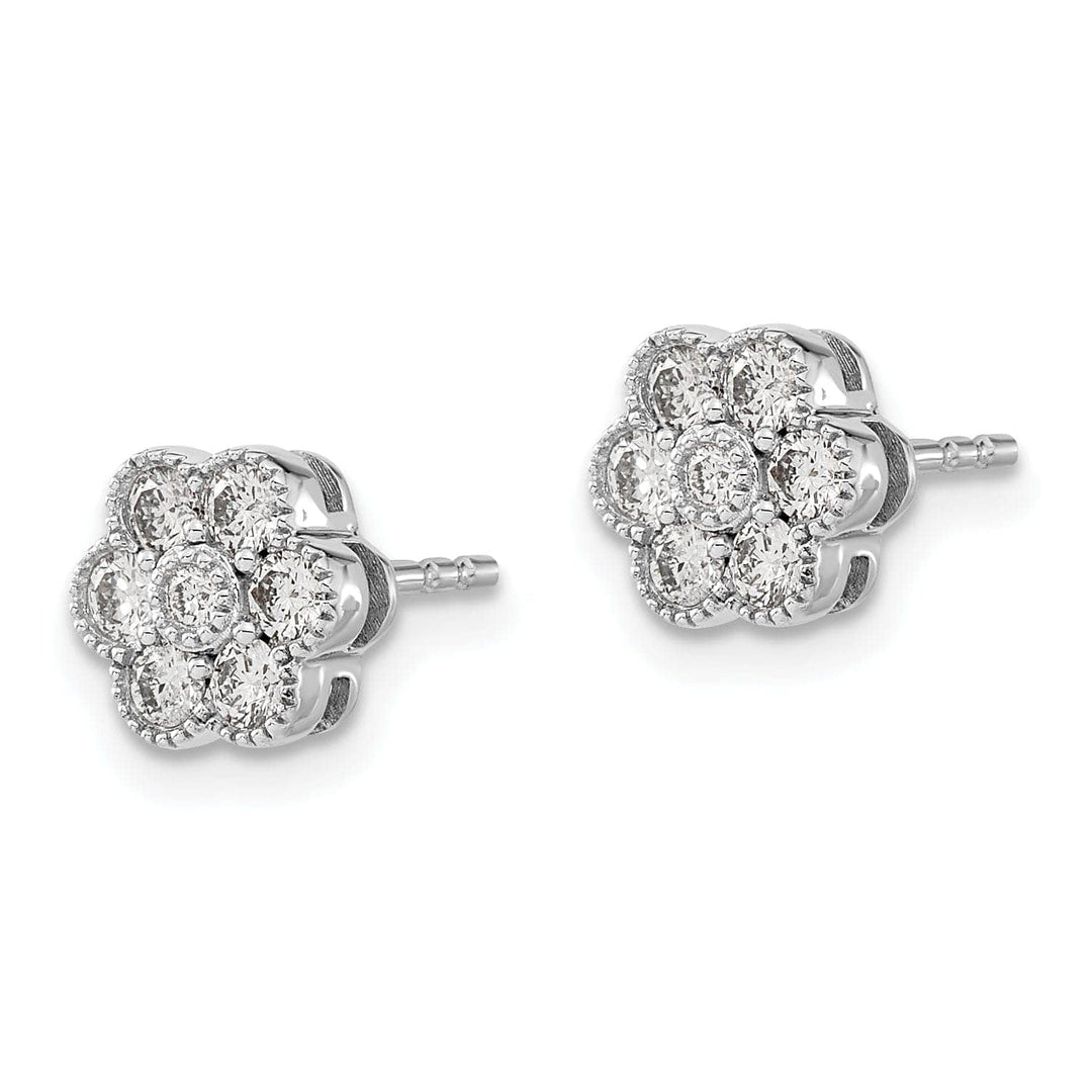 Lovely Rita's Earrings 14k White Gold Floral Shape Design Solid Diamond Post Earrings