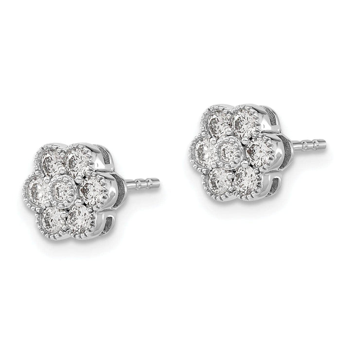 Lovely Rita's Earrings 14k White Gold Floral Shape Design Solid Diamond Post Earrings