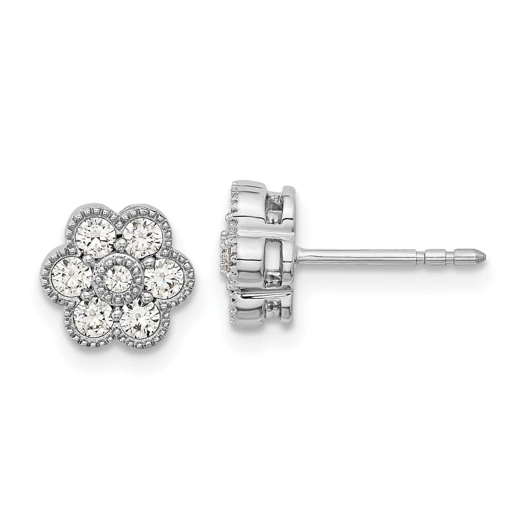 Lovely Rita's Earrings 14k White Gold Floral Shape Design Solid Diamond Post Earrings