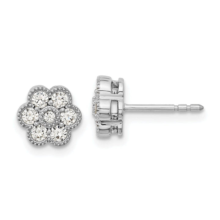 Lovely Rita's Earrings 14k White Gold Floral Shape Design Solid Diamond Post Earrings