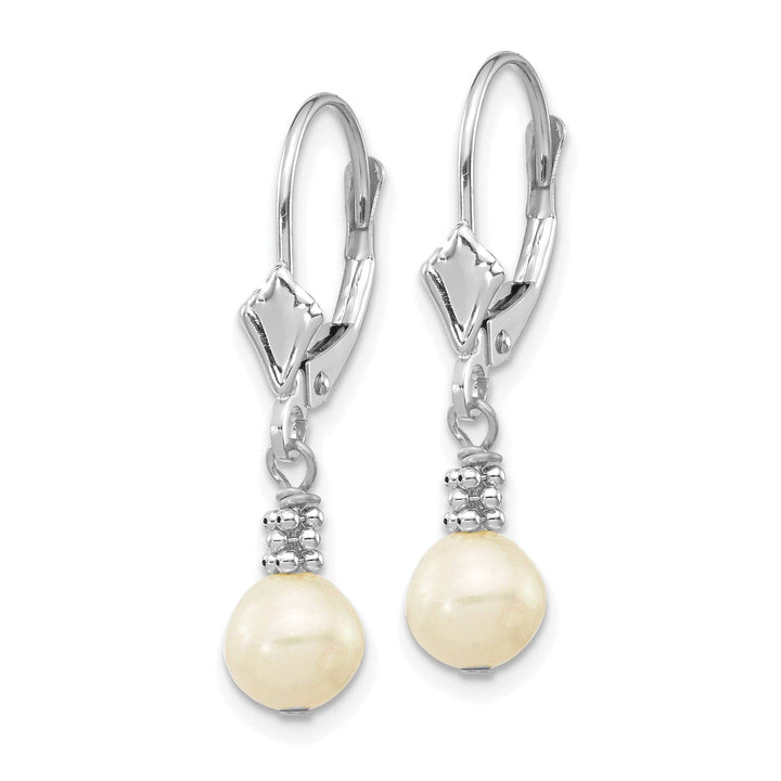 Lovely Rita's Earrings 14k White Gold Pearl Dangle Lever back Earrings