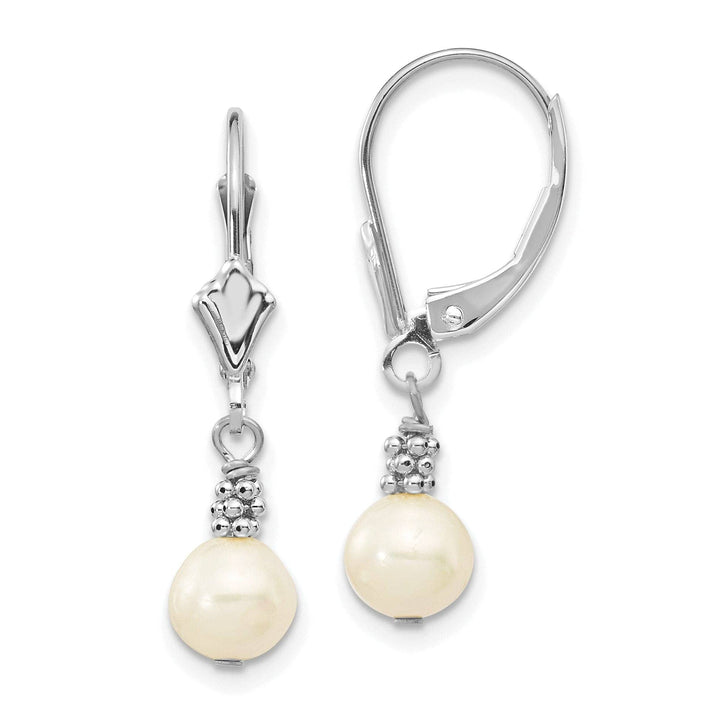 Lovely Rita's Earrings 14k White Gold Pearl Dangle Lever back Earrings