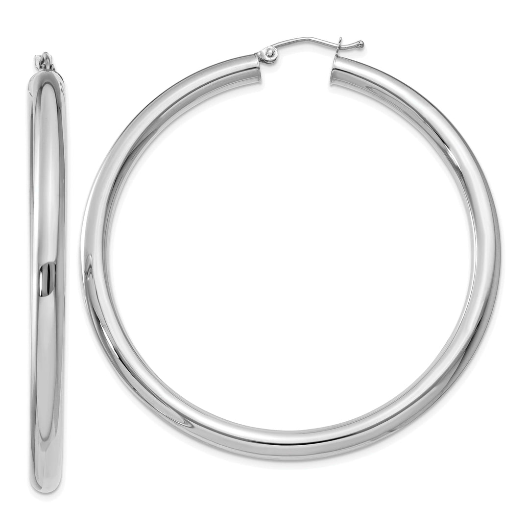 Lovely Rita's Earrings 14k White Gold Polished 4MM Lightweight Round Hoop