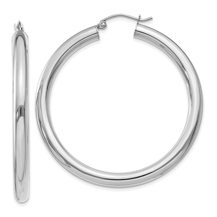 Lovely Rita's Earrings 14k White Gold Polished 4MM Lightweight Round Hoop