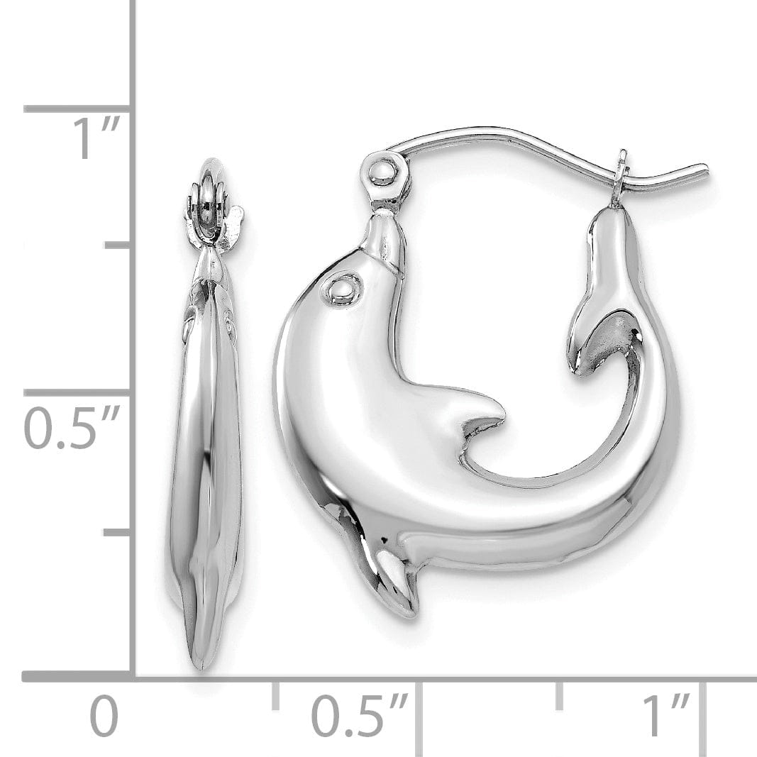Lovely Rita's Earrings 14k White Gold Polished Dolphin Hoop Earrings