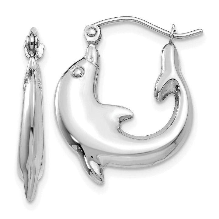 Lovely Rita's Earrings 14k White Gold Polished Dolphin Hoop Earrings