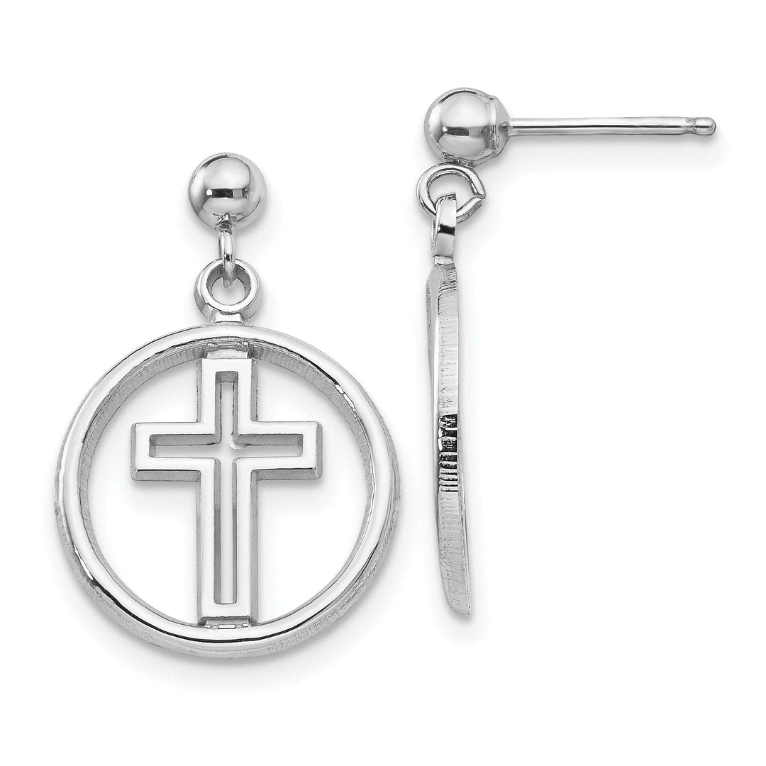 Lovely Rita's Earrings 14k White Gold Polished Eternal Life Cross Dangle
