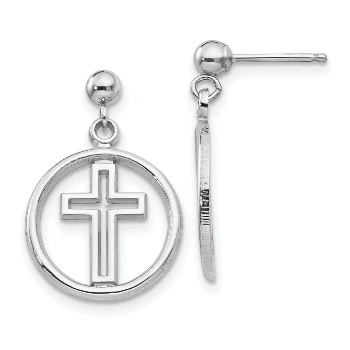 Lovely Rita's Earrings 14k White Gold Polished Eternal Life Cross Dangle